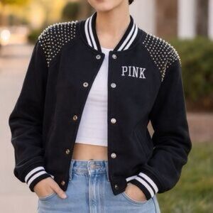 Victoria’s Secret PINK Studded Shoulder Varsity Bomber Jacket